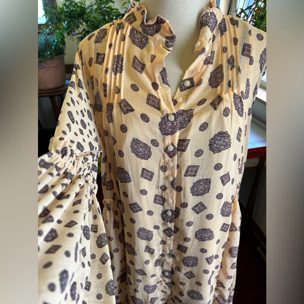 Free People Oversized Button Up Sheer top with layers Ruffled in and Under top